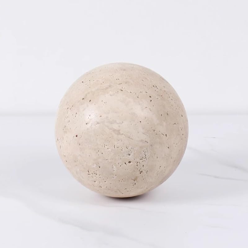 Artisanal Abode Yellow Travertine Marble Sphere, Hand-Polished Natural Stone Ball Decor, Living Room Accent (10cm Diameter) - Image 3